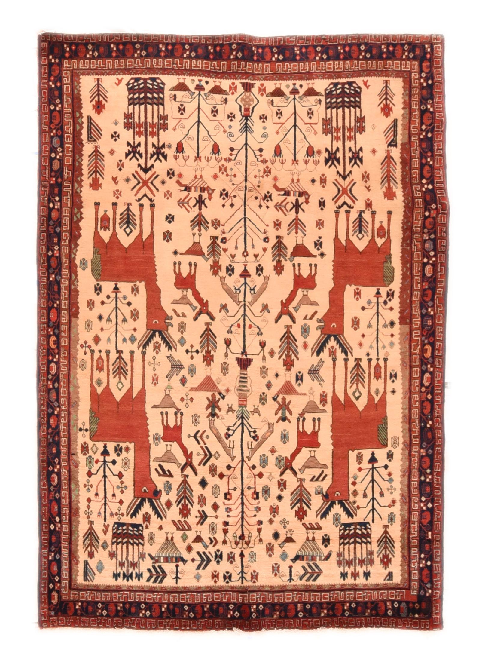 Qashqai-Teppich 5'9'' x 8'3'' im Vintage-Stil (Mitte des 20. Jahrhunderts) im Angebot