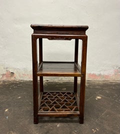 Vintage Qing Dynasty Chinese Lamp Table Geometric Shelf