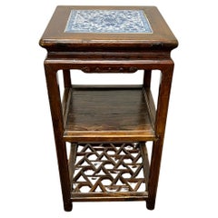 Antique Qing Dynasty Chinese Lamp Table Geometric Shelf