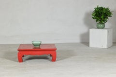 Red Lacquer Low Kang Table with Curved Legs and Scalloped Apron