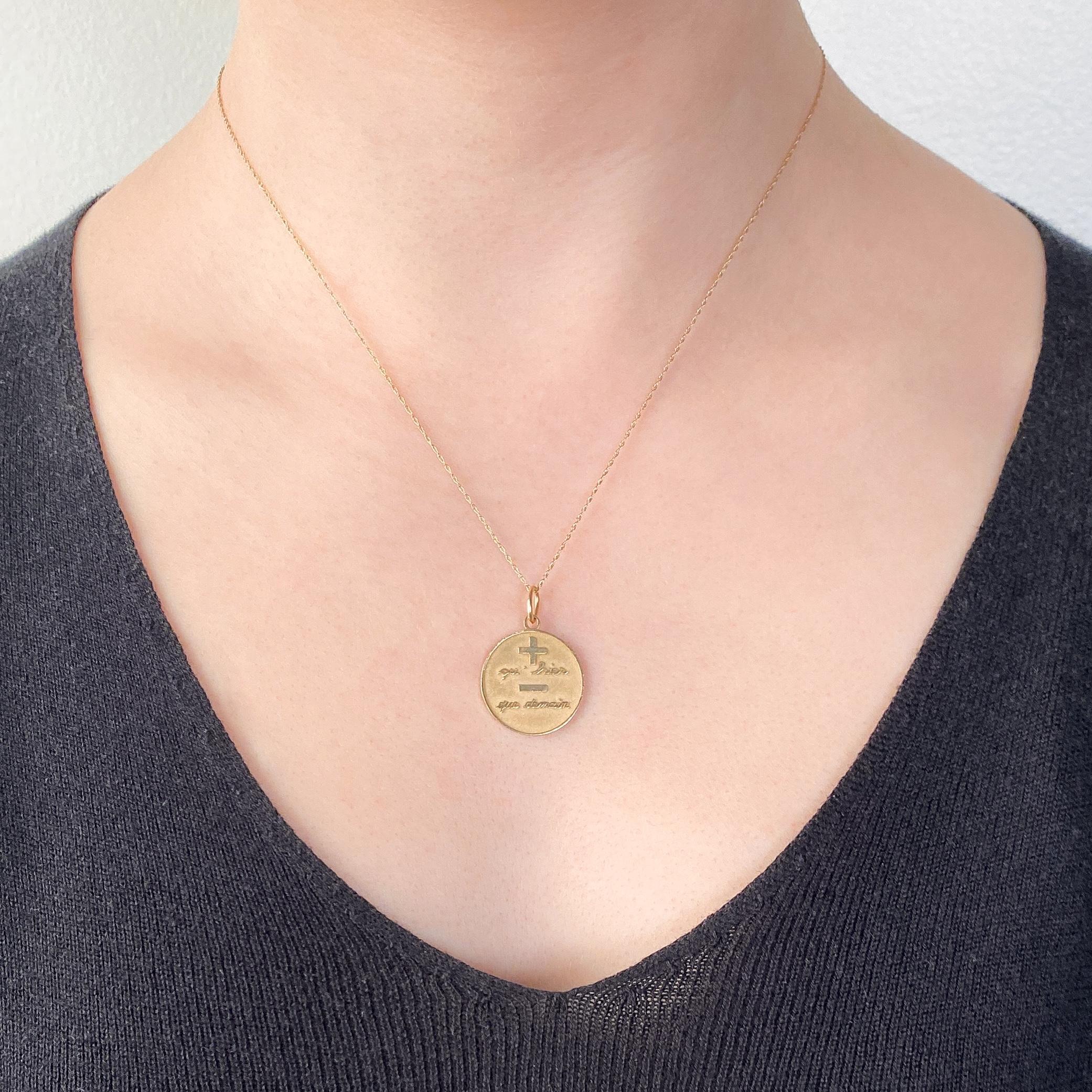 Vintage Qu' Hier Que Demain Pendant of 14k Gold For Sale 1