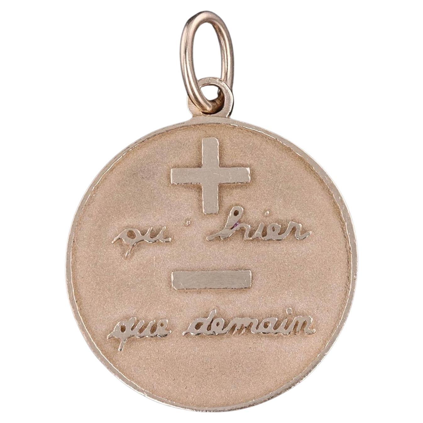 Vintage Qu' Hier Que Demain Pendant of 14k Gold