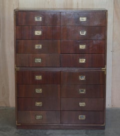Vintage Quad Bank Military Campaign Style Chest of Drawers Offering Lots Storage