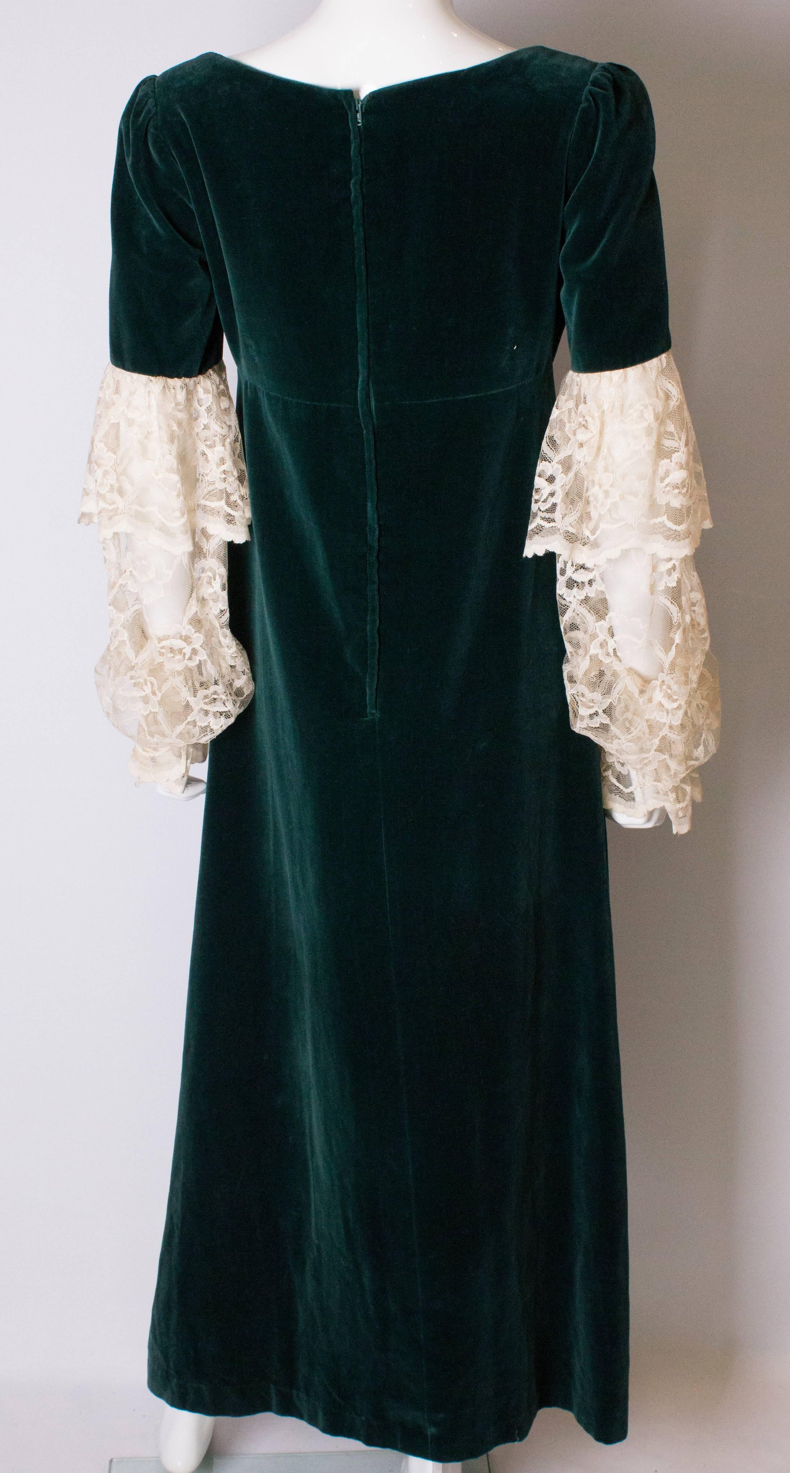 Vintage Quad Green Velvet Gown For Sale 1