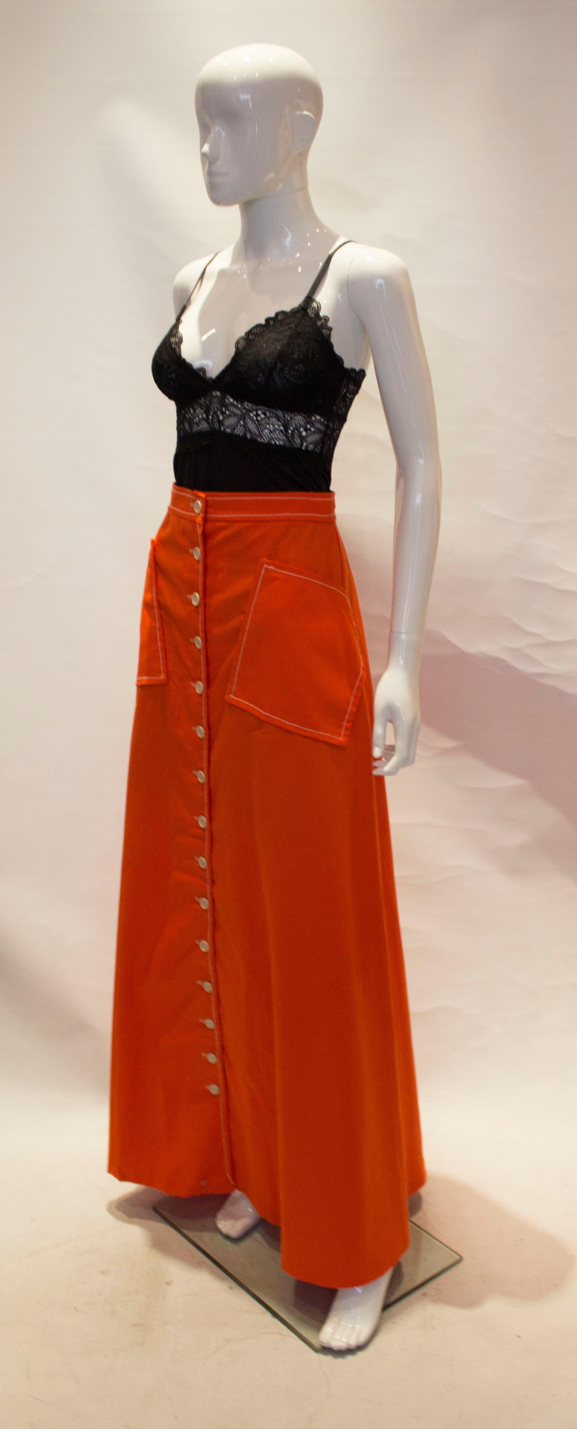 Red Vintage Quad Orange Long Skirt with Wonderful Pockets For Sale