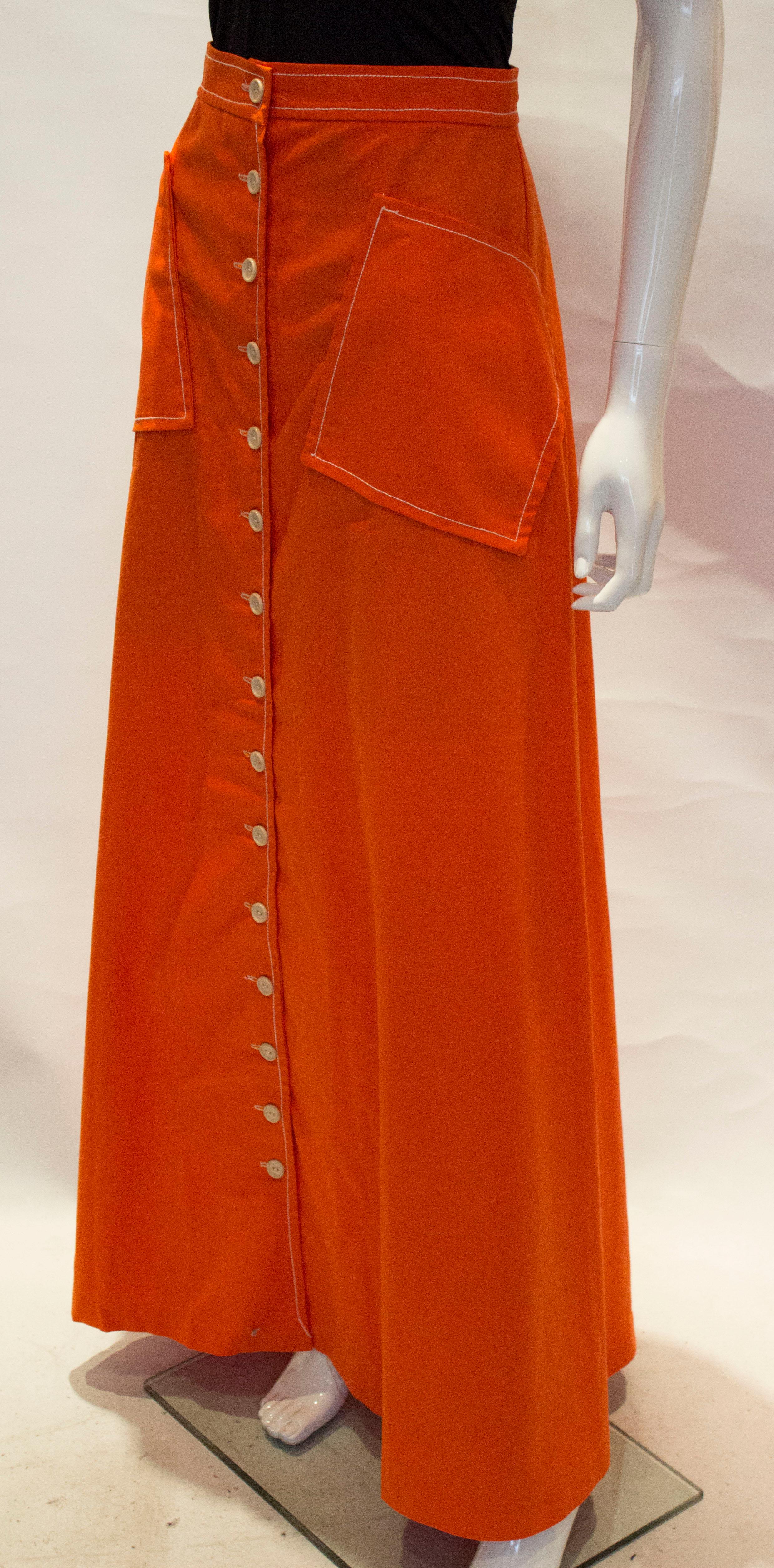 Vintage Quad Orange Long Skirt with Wonderful Pockets In Good Condition For Sale In London, GB