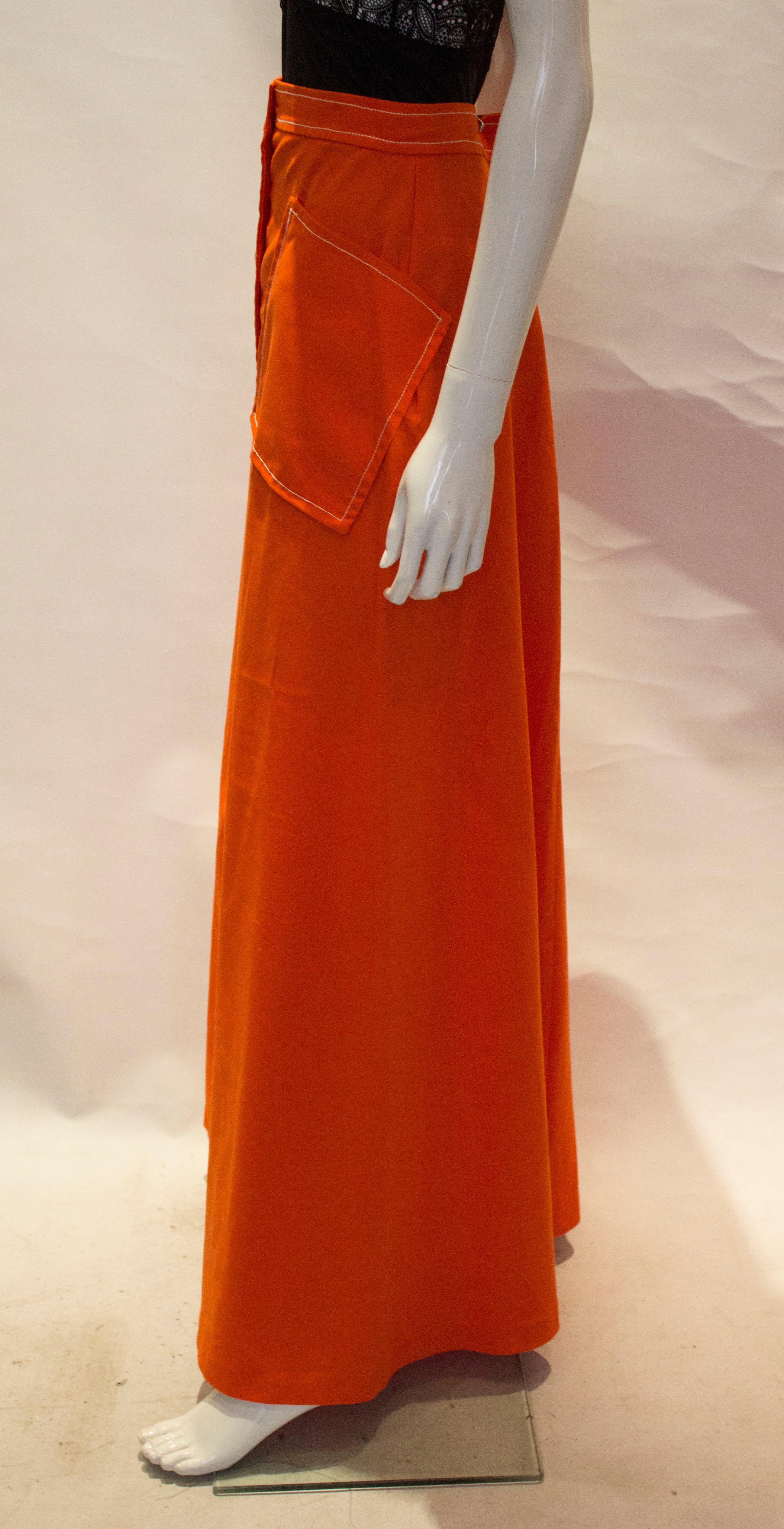 Vintage Quad Orange Long Skirt with Wonderful Pockets For Sale 1