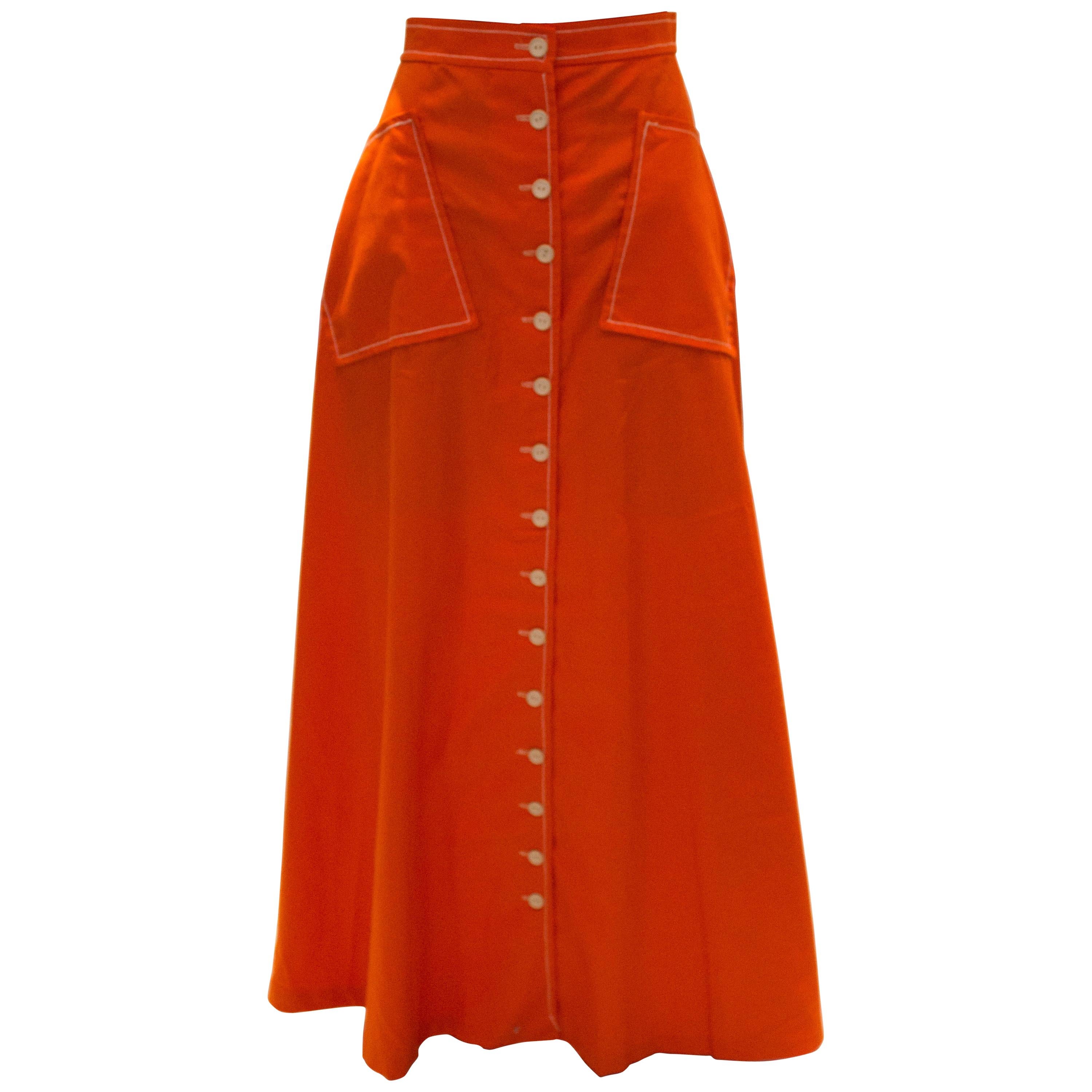 Vintage Quad Orange Long Skirt with Wonderful Pockets For Sale