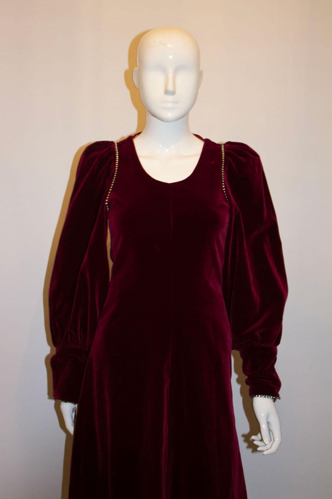 Women's Vintage Quad Velvet Gown with Statement Sleaves For Sale