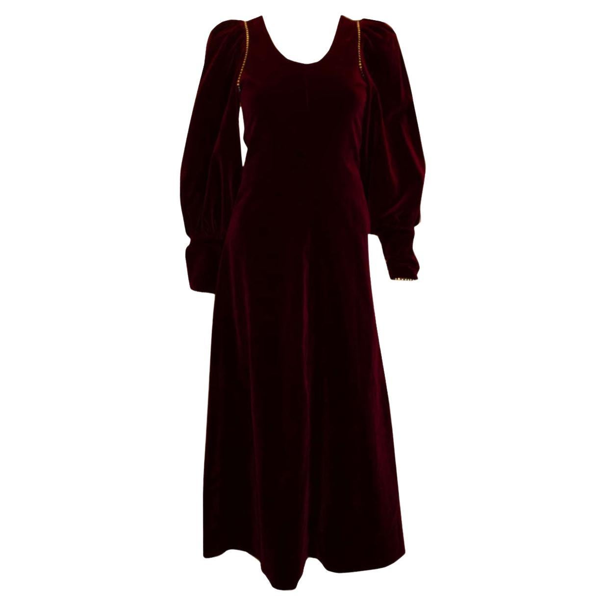 Vintage Quad Velvet Gown with Statement Sleaves For Sale