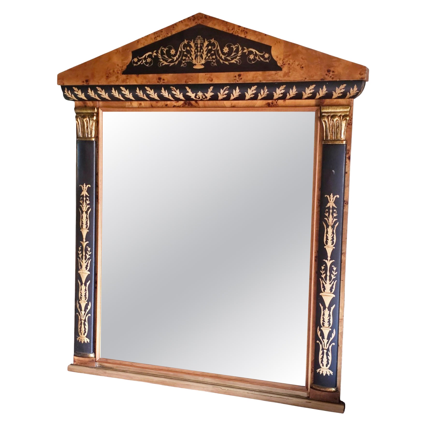 Vintage quality Clasically styled Gilt Yew and ebonised overmantle wall mirror