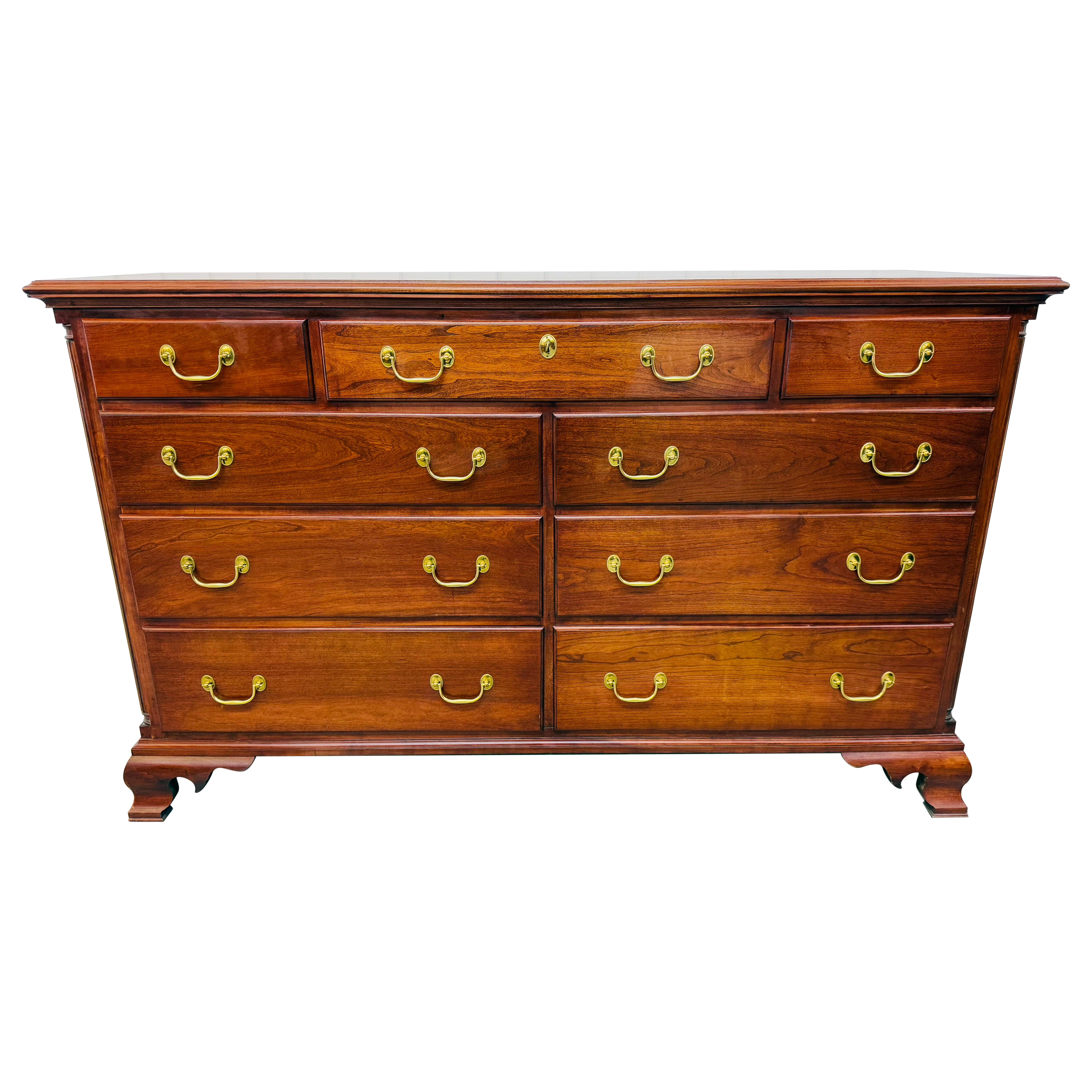 Vintage Quality Henkel Harris Style 9-Drawer Cherry Dresser