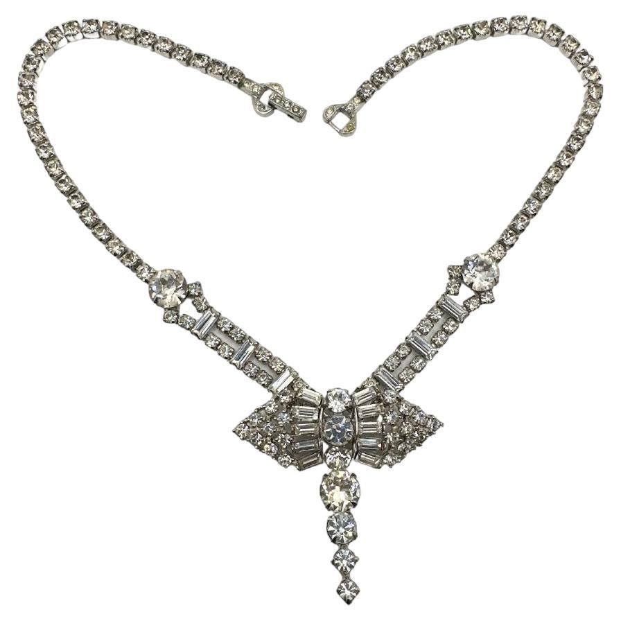 Vintage Quality Rhinestone Cute Butterfly Necklace  For Sale