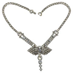Vintage Quality Rhinestone Cute Butterfly Necklace 