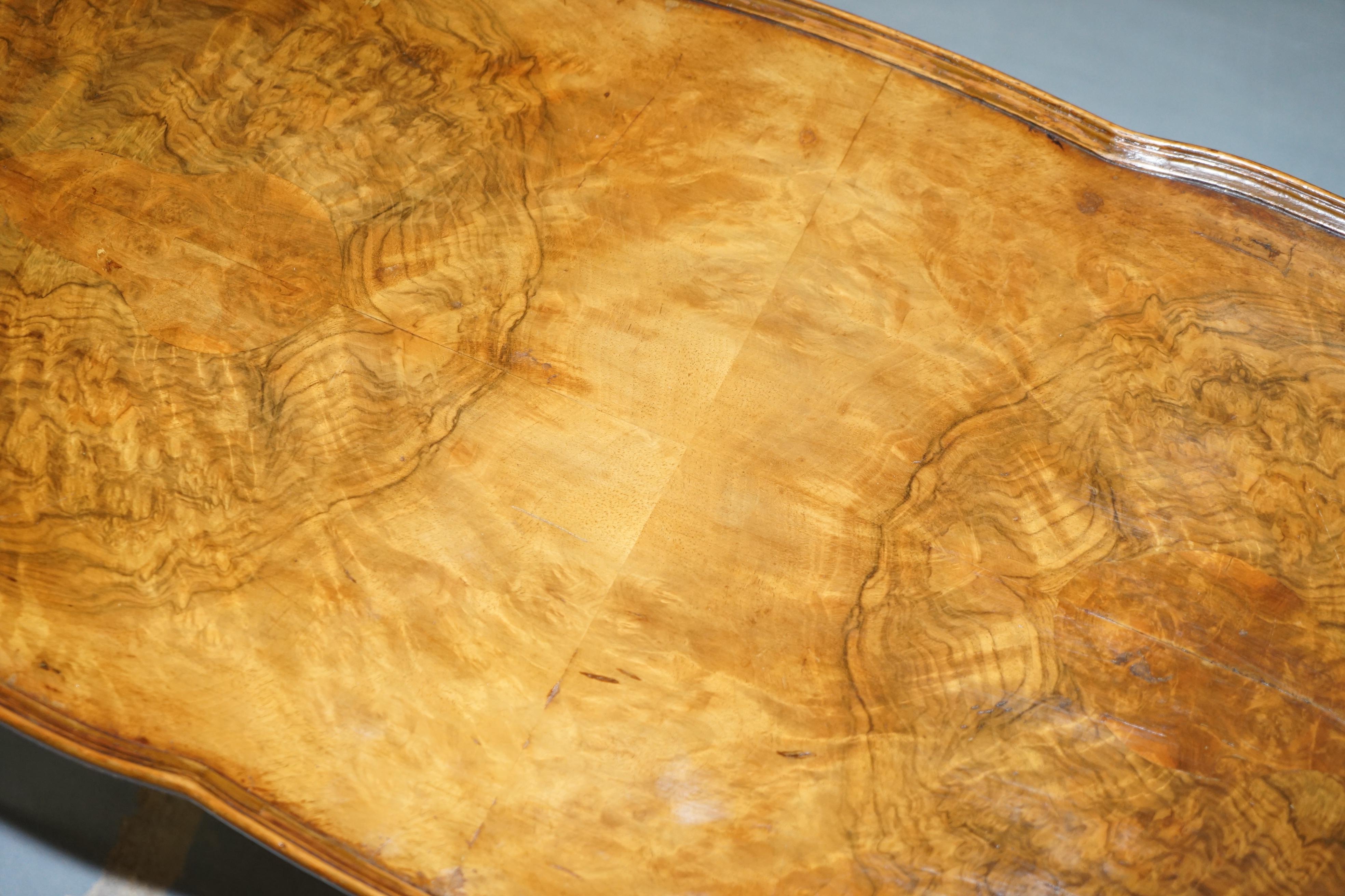 Vintage Quarter Burr Walnut Cut Coffee Table with Claw and Ball Cabriolet Legs 1
