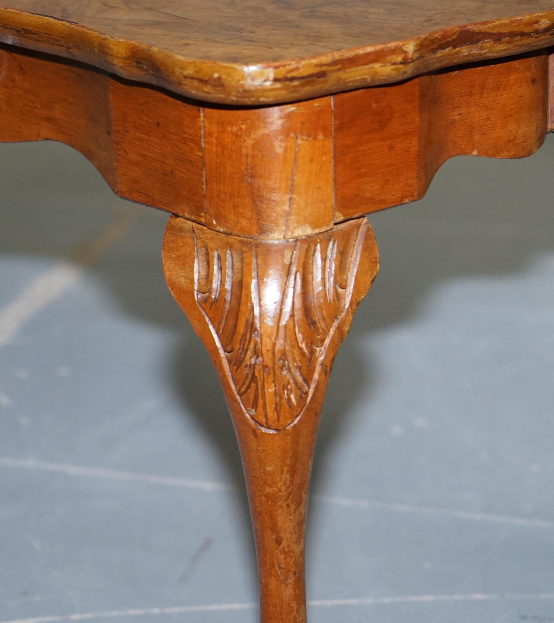Vintage Quarter Burr Walnut Cut Coffee Table with Claw and Ball Cabriolet Legs 3