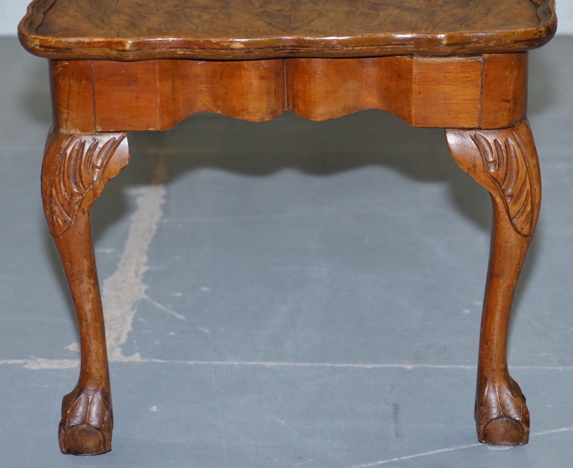 Vintage Quarter Burr Walnut Cut Coffee Table with Claw and Ball Cabriolet Legs 6