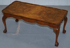 Vintage Quarter Burr Walnut Cut Coffee Table with Claw and Ball Cabriolet Legs