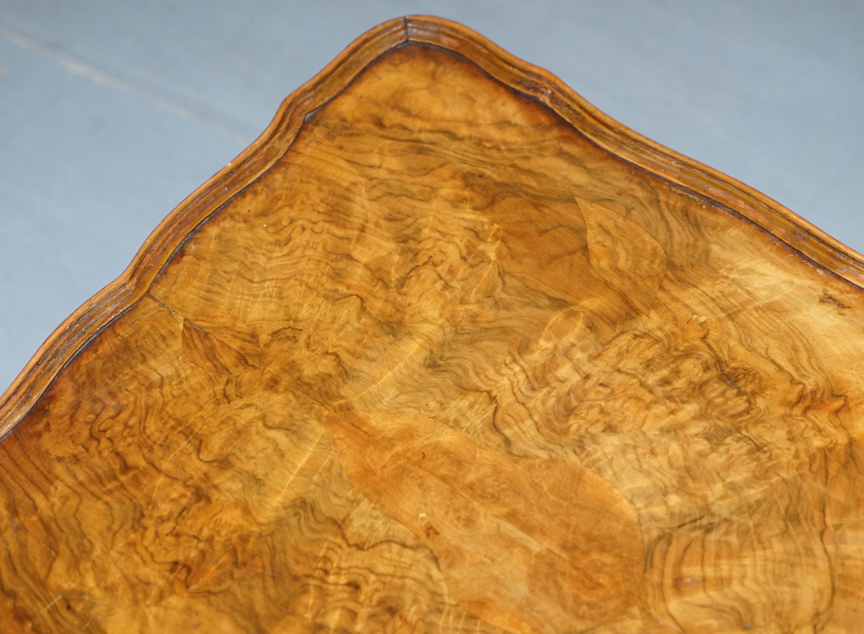 Vintage Quarter Burr Walnut Cut Coffee Table with Claw and Ball Cabriolet Legs In Good Condition In West Sussex, Pulborough