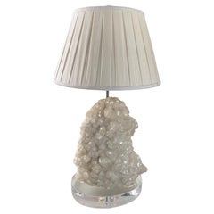 Vintage Quartz Crystal and Lucite Lamp and Shade with Lucite Finial