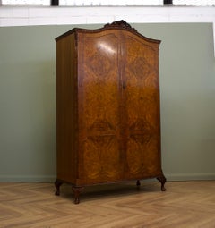 Vintage Queen Ann Style Burr Walnut Wardrobe, 1950s