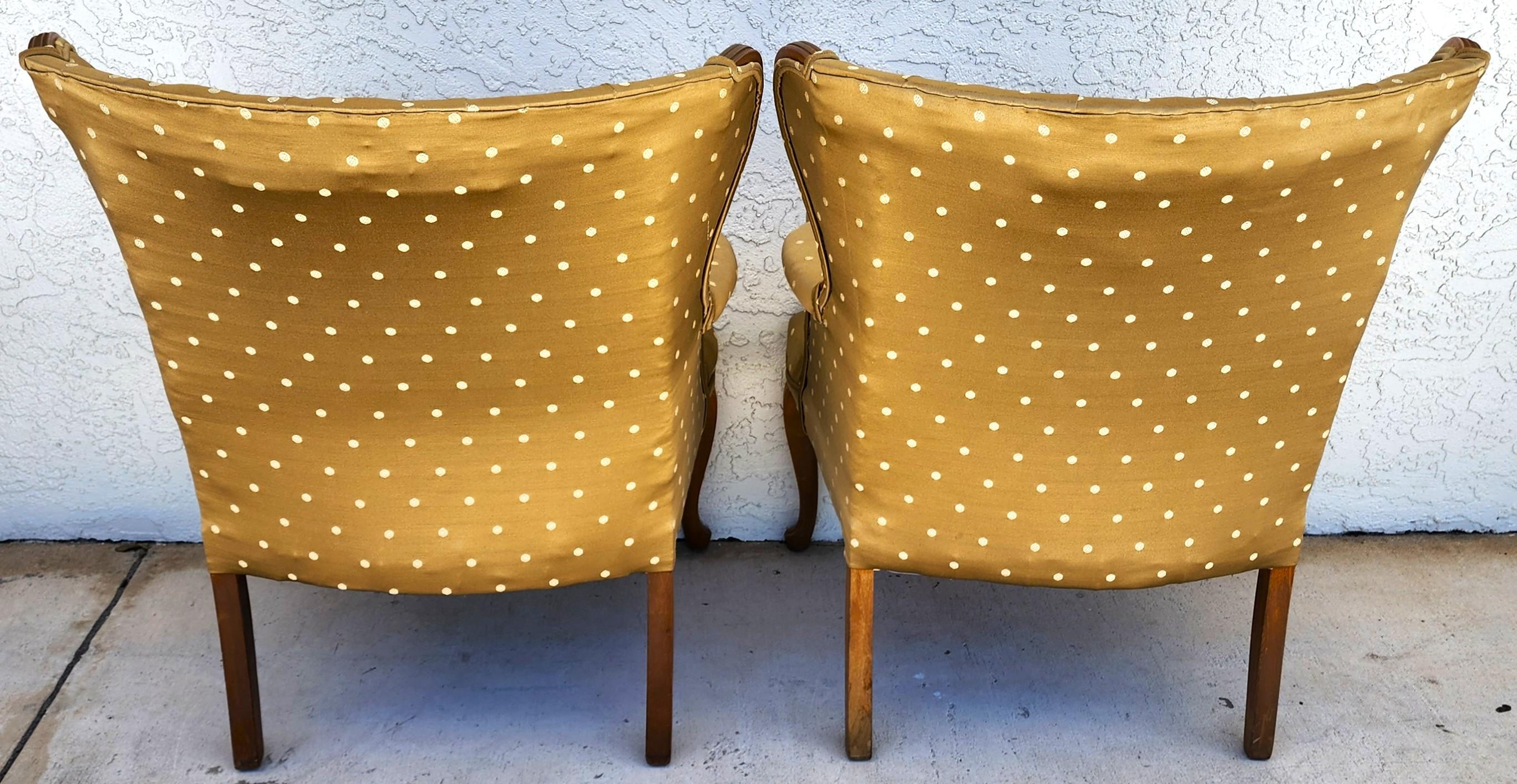Vintage Queen Anne Channel Wingback Armchairs Pair For Sale 1