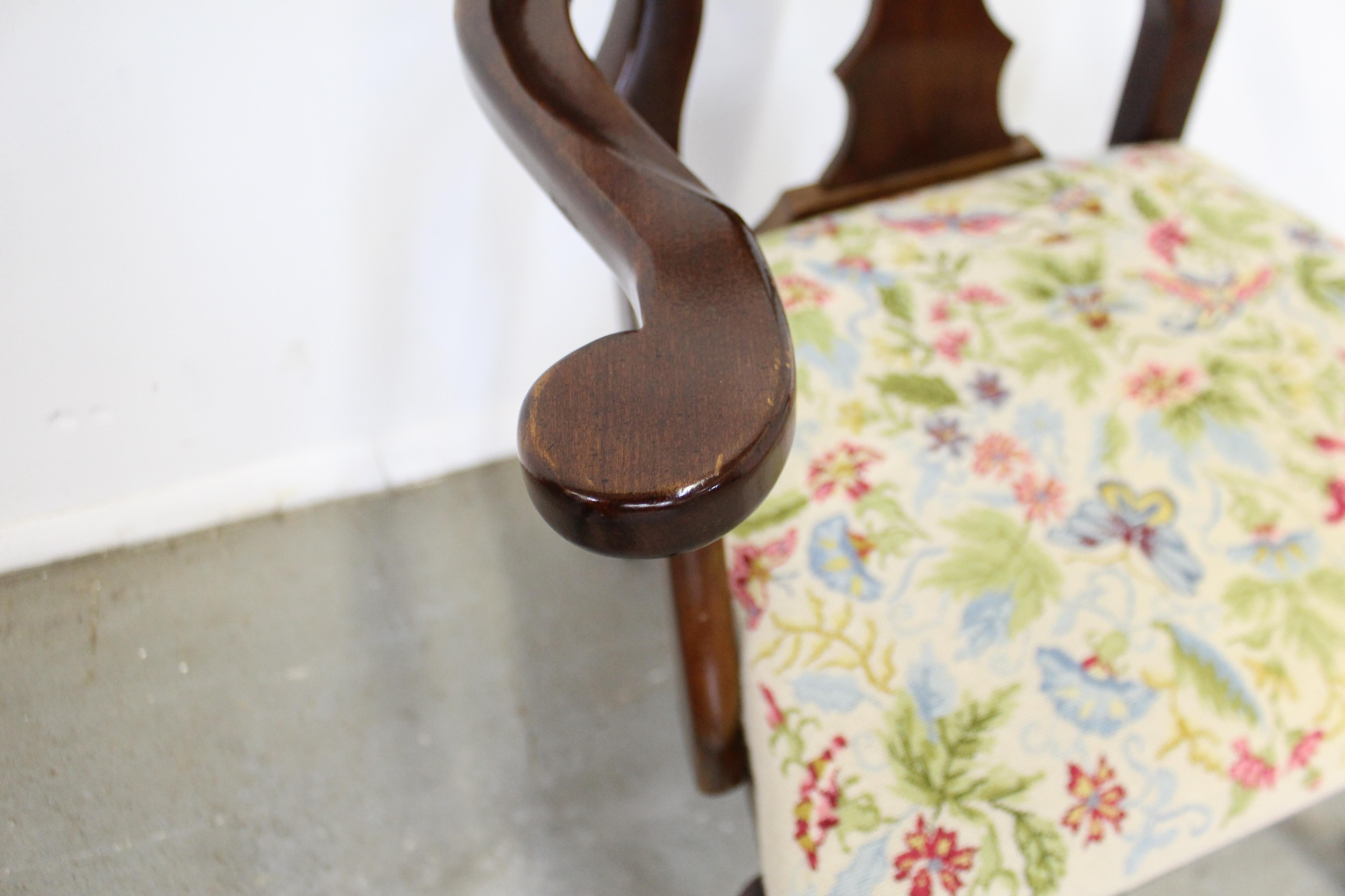 American Vintage Queen Anne Cherry Floral Dining Armchair