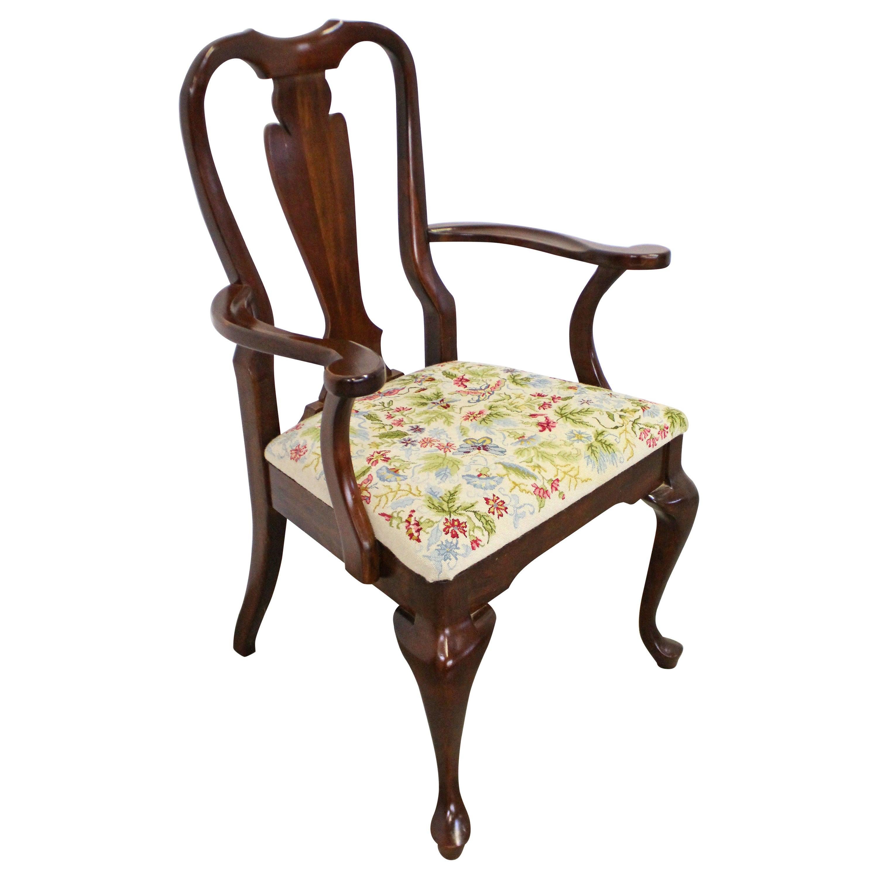 Vintage Queen Anne Cherry Floral Dining Side Chair