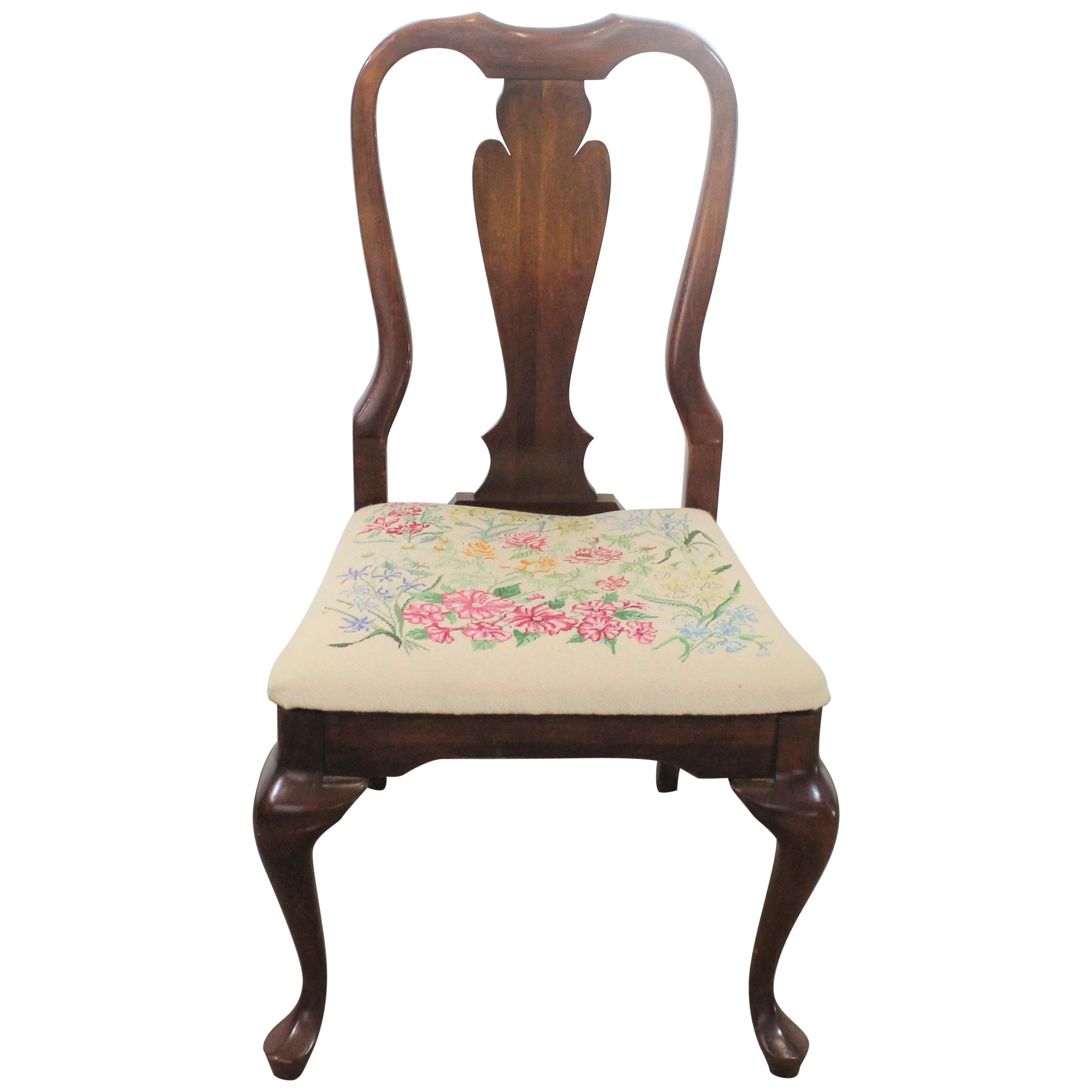 Vintage Queen Anne Cherry Floral Side Dining Chair