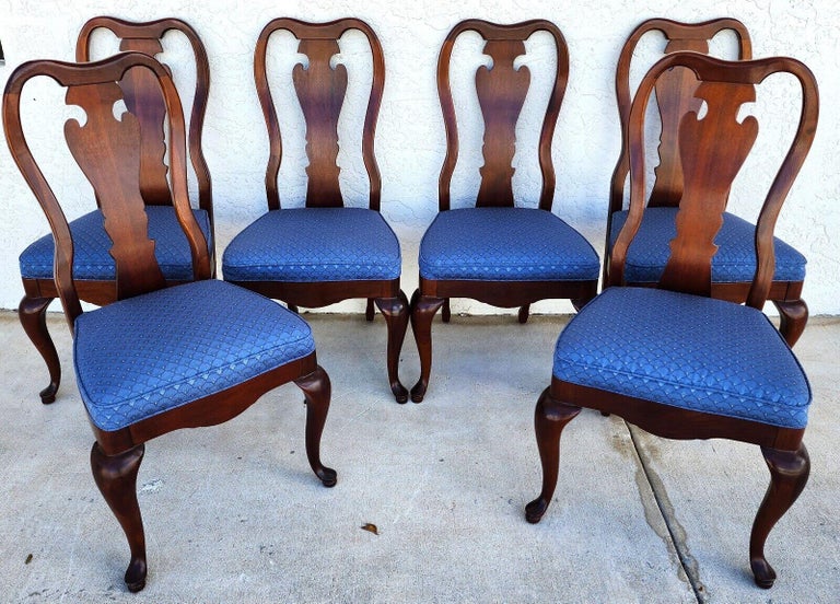 Vintage Queen Anne Dining Chairs Mahogany, Set of 6 For Sale at 1stDibs