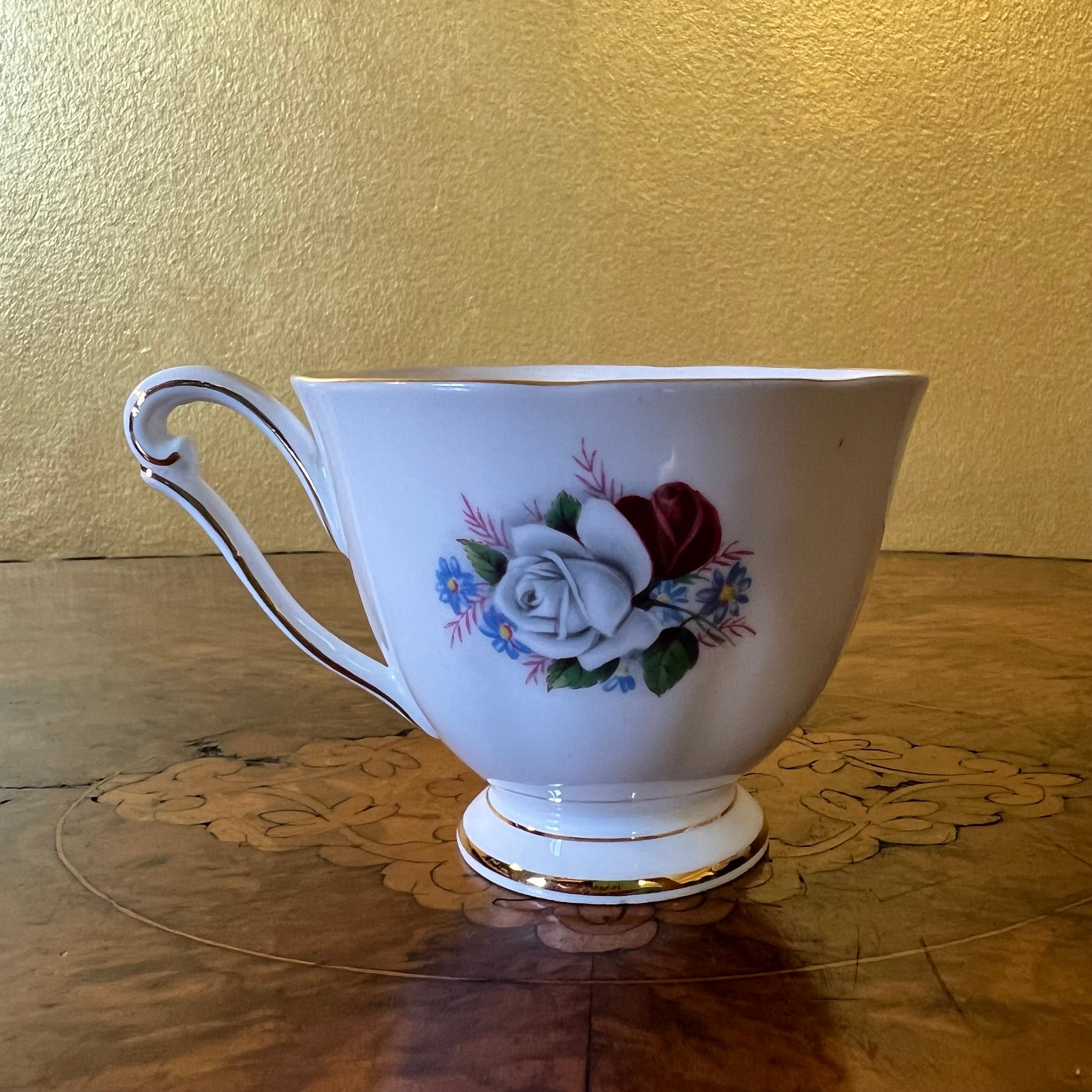 Porcelain Vintage Queen Anne Duet Tea Cup Trio Set For Sale