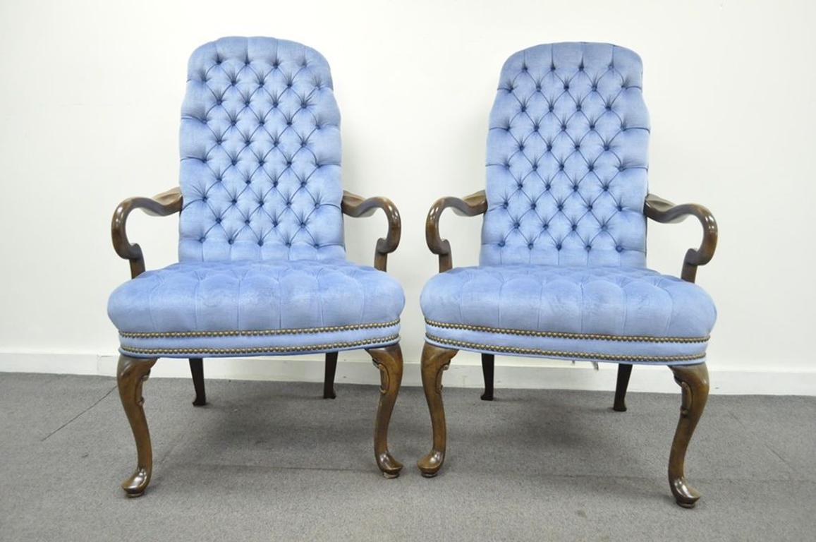 Pair of lovely vintage Queen Anne style library chairs from Ethan Allen's 