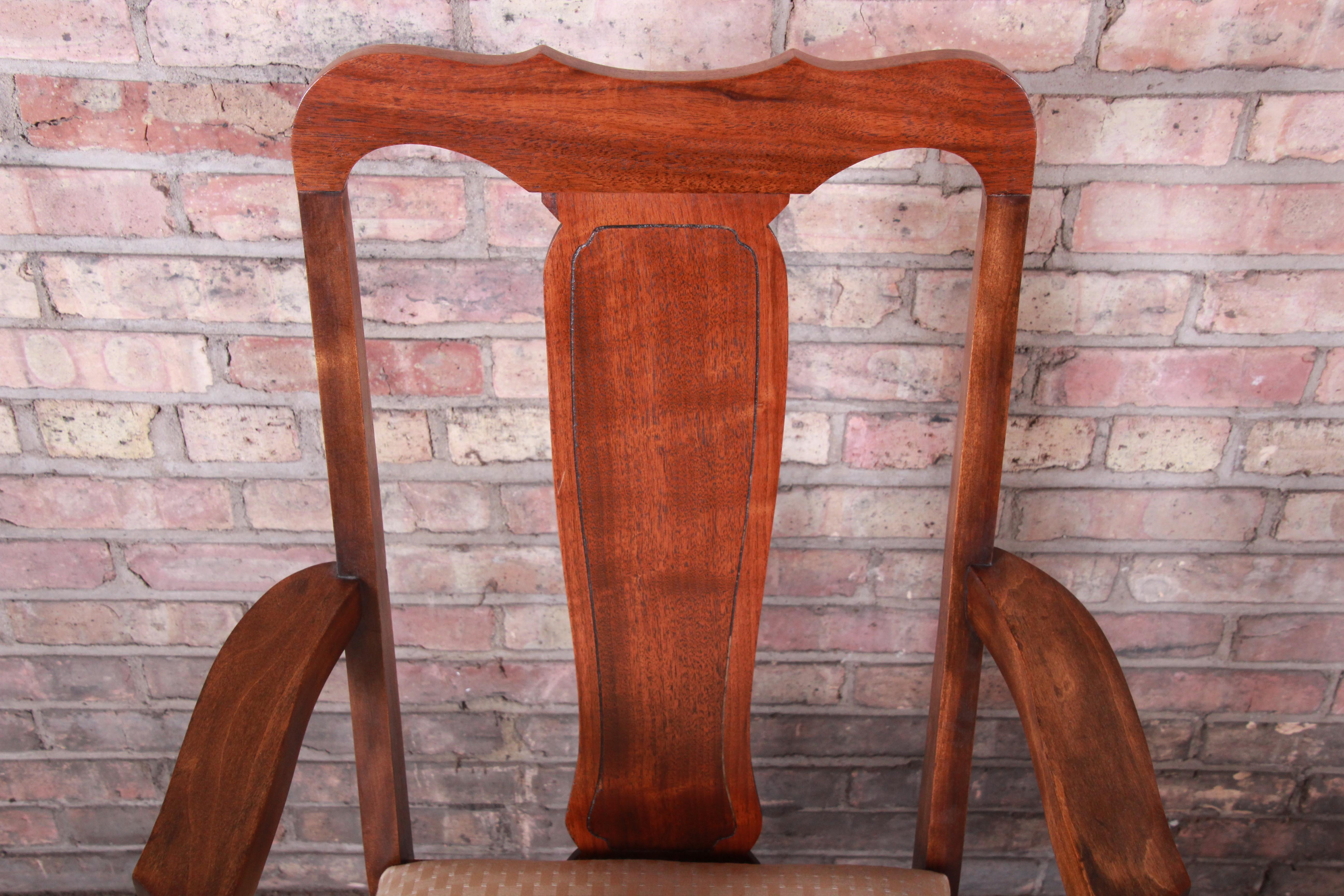 Vintage Queen Anne Mahogany Armchairs, Pair 4
