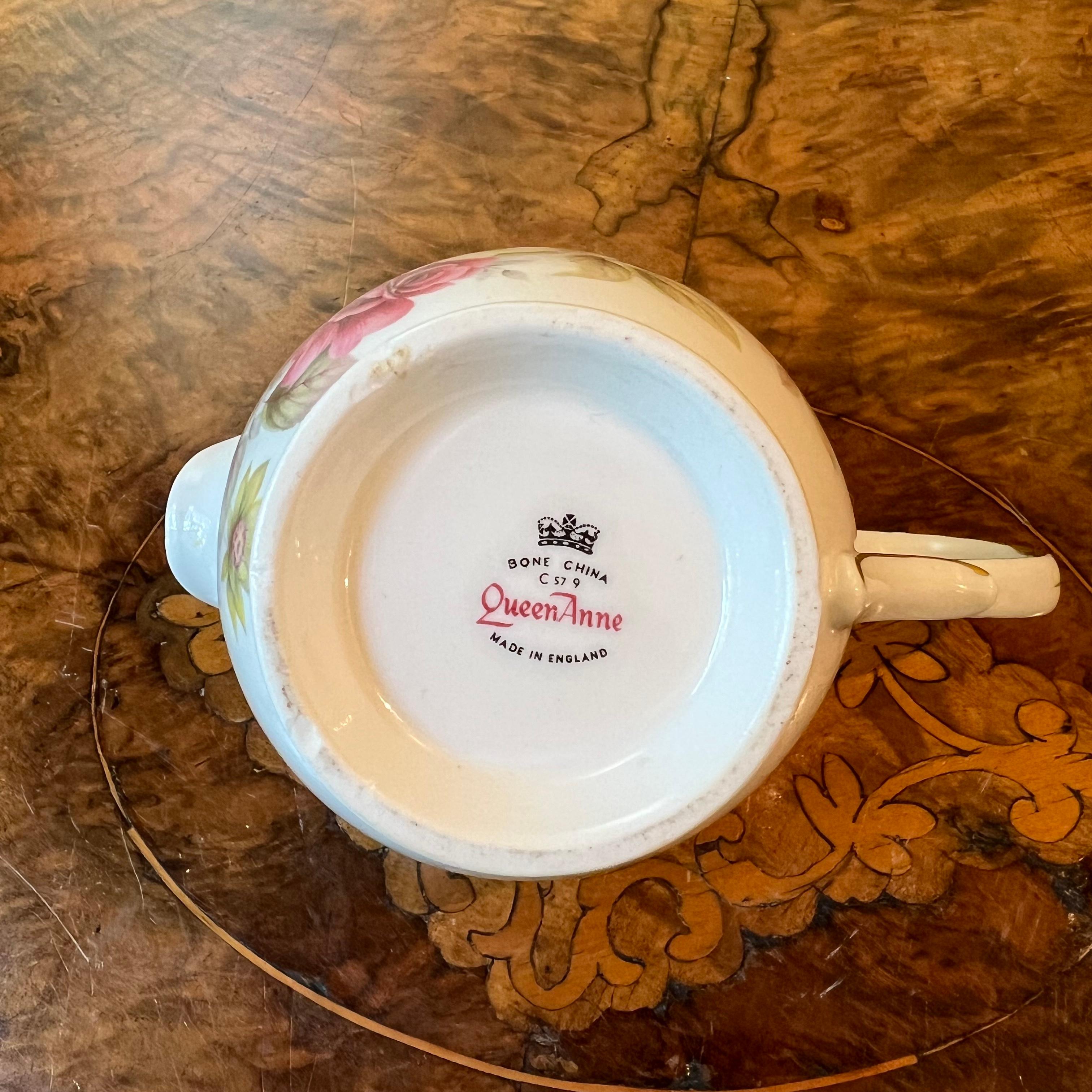 20th Century Vintage Queen Anne Pink & Yellow Roses Creamer Jug For Sale