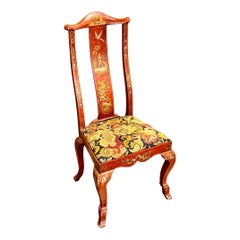 Vintage Queen Anne Red Chinoiserie Chair