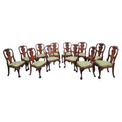 Vintage Queen Anne Style Carved Mahogany Dining Chairs - Set of 12