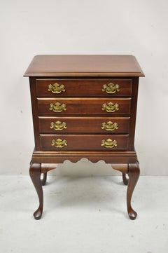 Vintage Queen Anne Style Cherry Wood 4 Drawer Silverware Flatware Chest