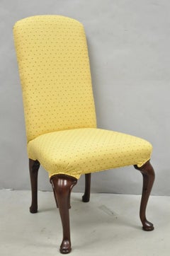 Vintage Queen Anne Style Cherry Wood Upholstered Dining Side Chairs - Set of 6