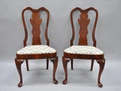 Vintage Queen Anne Style Crotch Mahogany Dining Room Side Chairs - a Pair