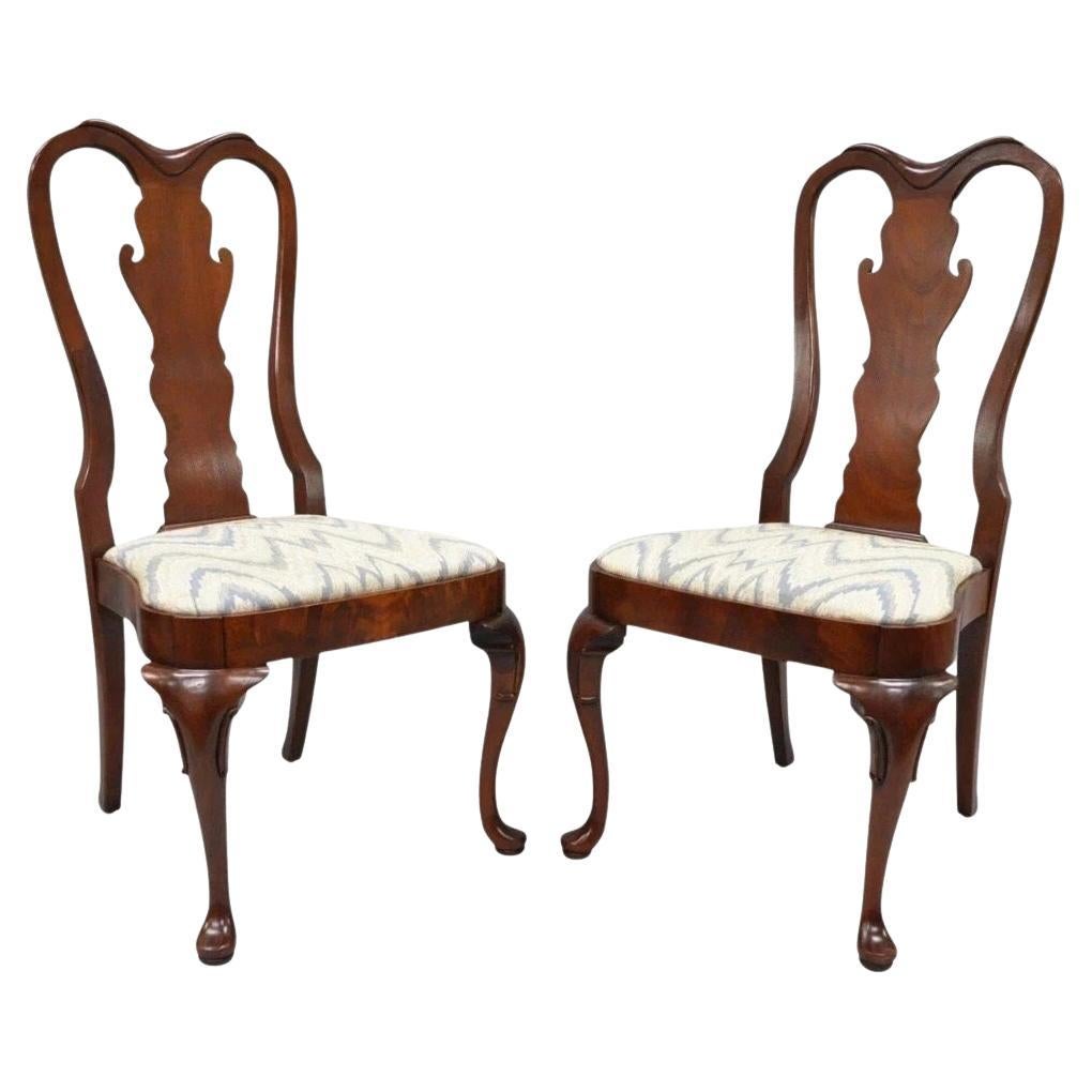 Vintage Queen Anne Style Crotch Mahogany Dining Room Side Chairs - a Pair For Sale