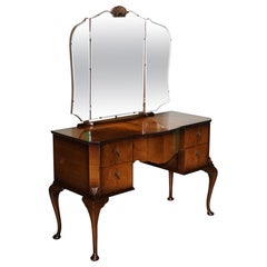 VINTAGE QUEEN ANNE STYLE LEGS DRESSING TABLE VANITY WITH LARGE MiRROR