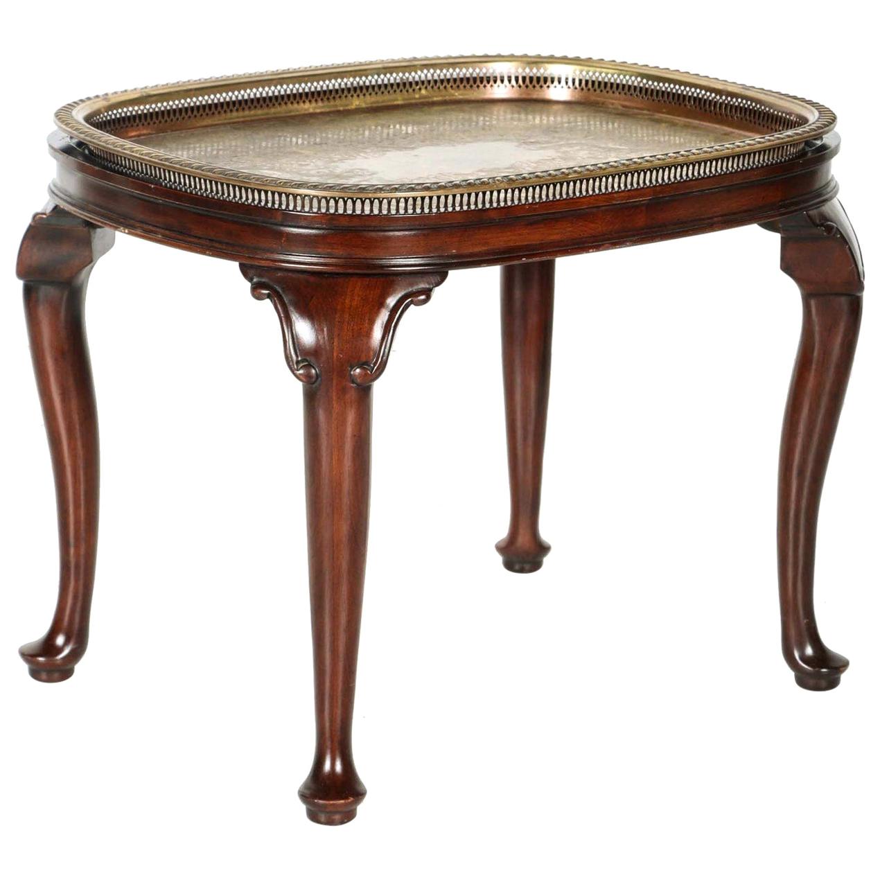 Vintage Queen Anne Style Mahogany Tray Top Side Table