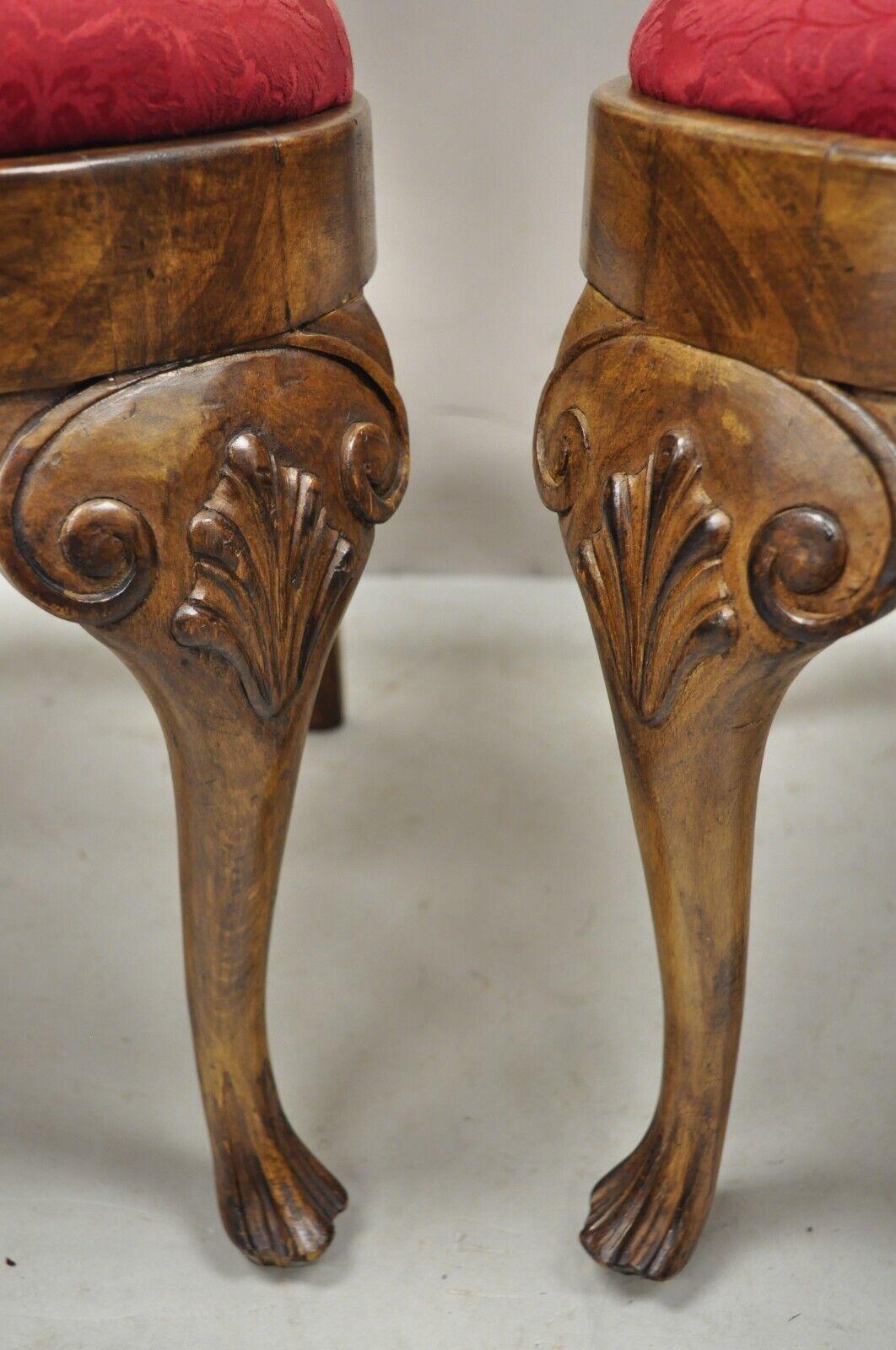 20th Century Vintage Queen Anne Style Shell Carved Solid Wood Dining Chairs, Set of 8 For Sale