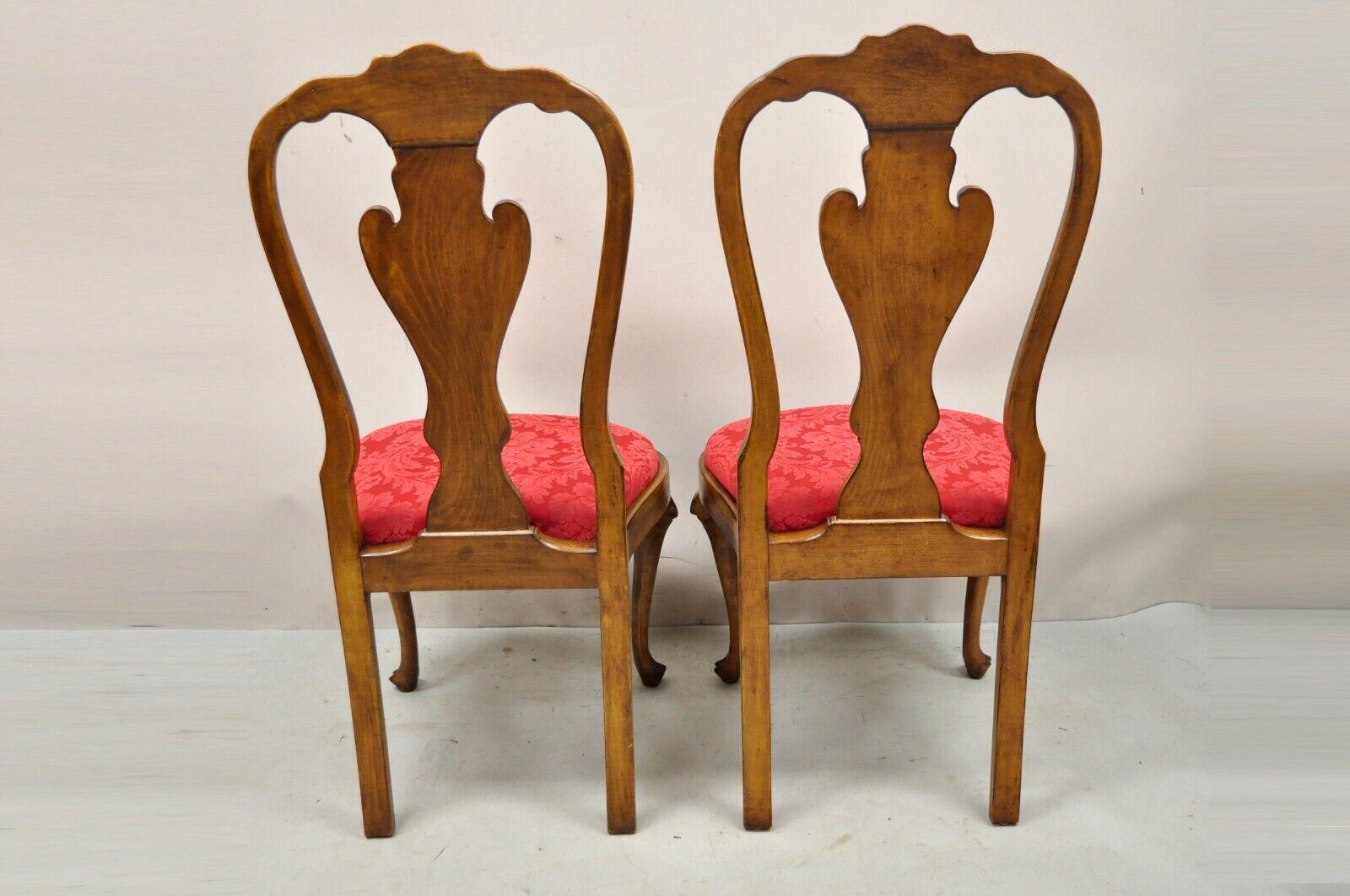 Vintage Queen Anne Style Shell Carved Solid Wood Dining Chairs, Set of 8 For Sale 2