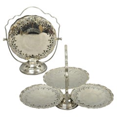 Vintage Queen Anne Style Silver Plated 3 Tiered Folding Cake Dessert Stand Tray