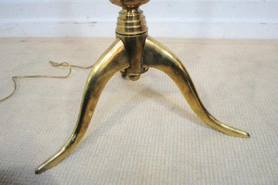 Vintage Queen Anne Style Solid Brass & Glass Occasional Floor Lamp Side Table For Sale 2
