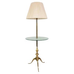 Vintage Queen Anne Style Solid Brass & Glass Occasional Floor Lamp Side Table