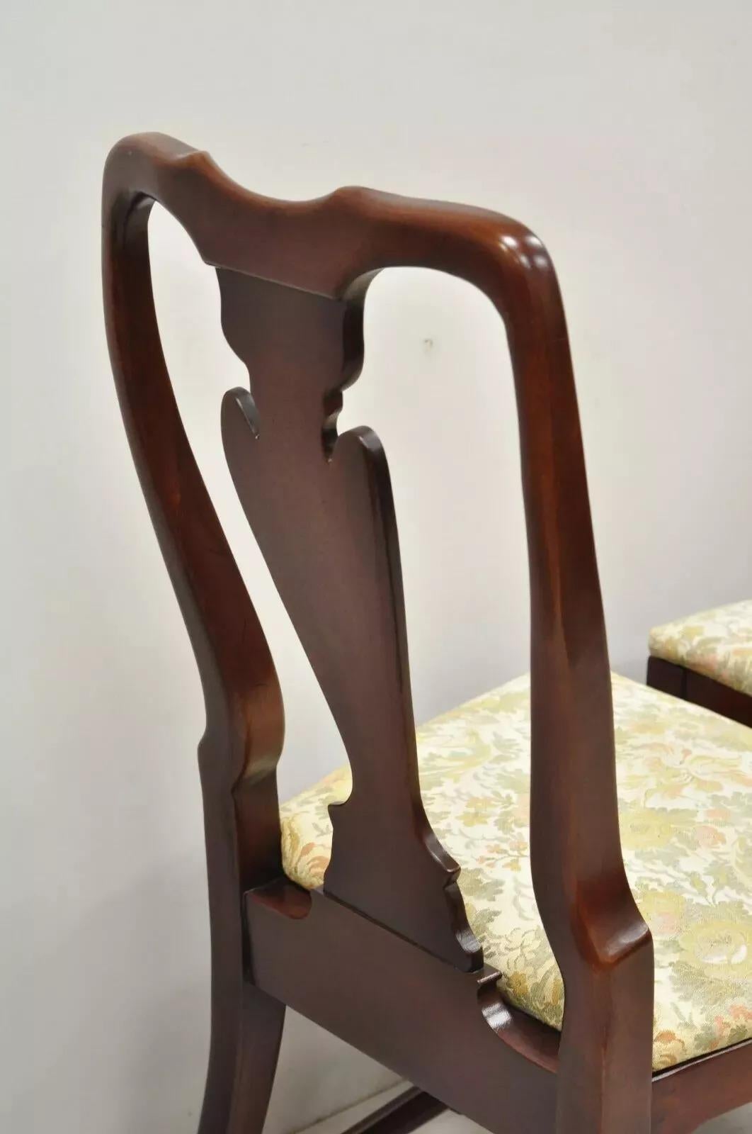 Vintage Queen Anne Style Stretcher Base Cherry Wood Dining Side Chairs - a Pair For Sale 6