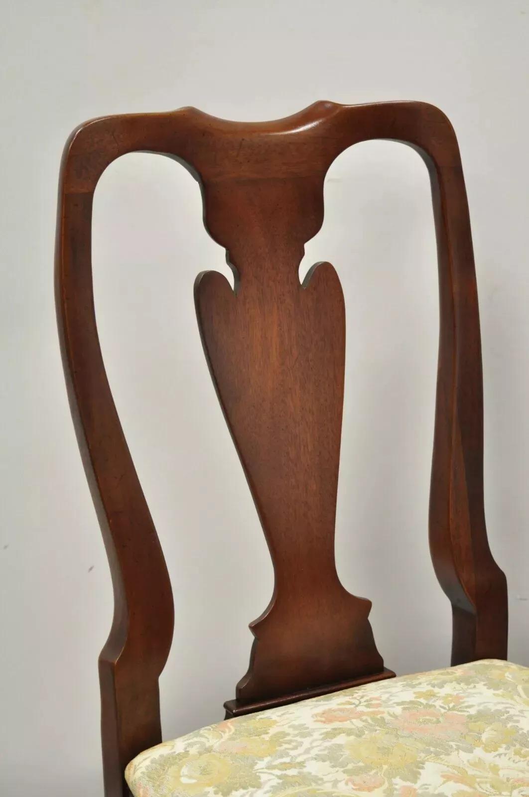 Unknown Vintage Queen Anne Style Stretcher Base Cherry Wood Dining Side Chairs - a Pair For Sale