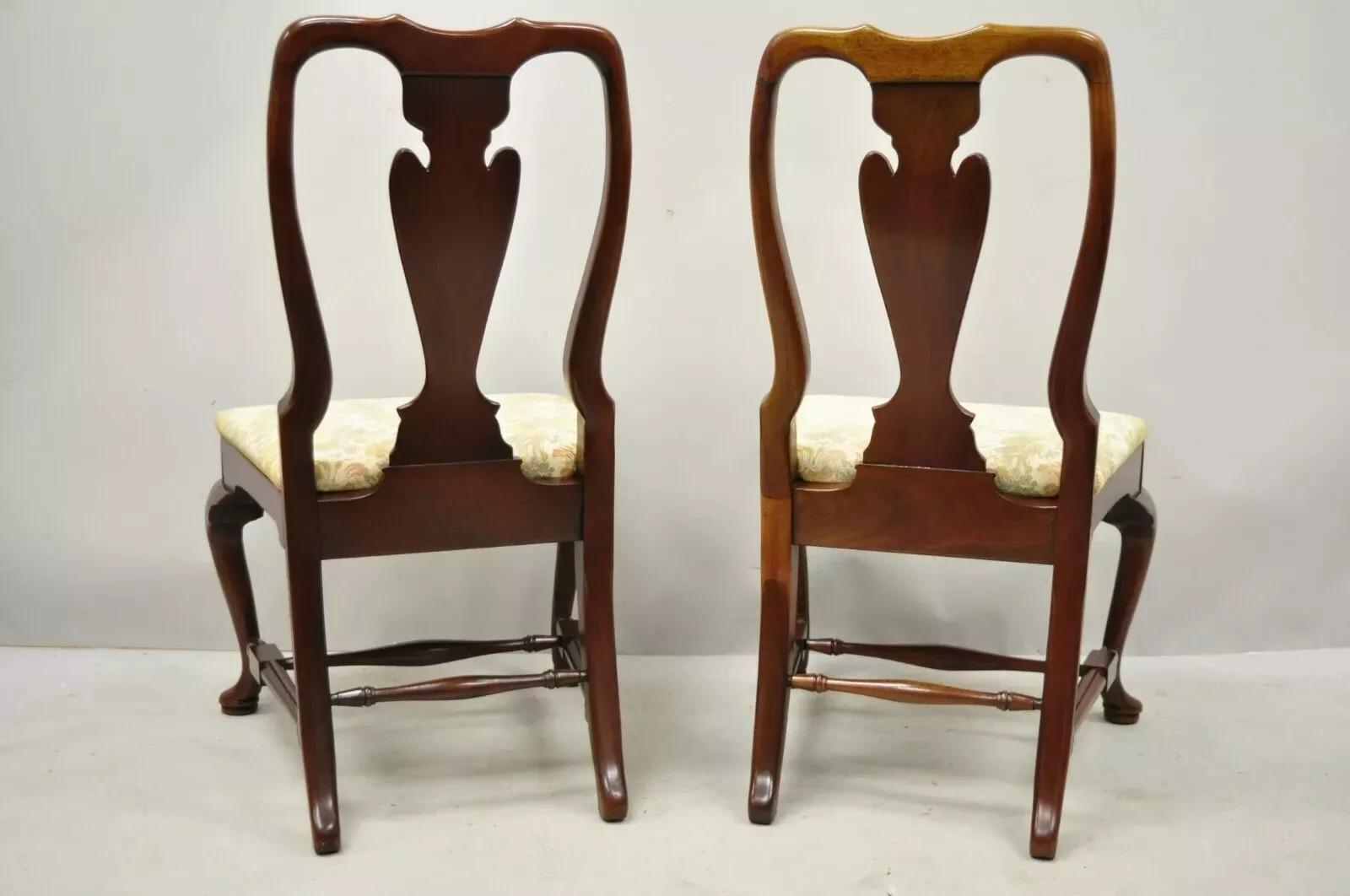 Vintage Queen Anne Style Stretcher Base Cherry Wood Dining Side Chairs - a Pair For Sale 2